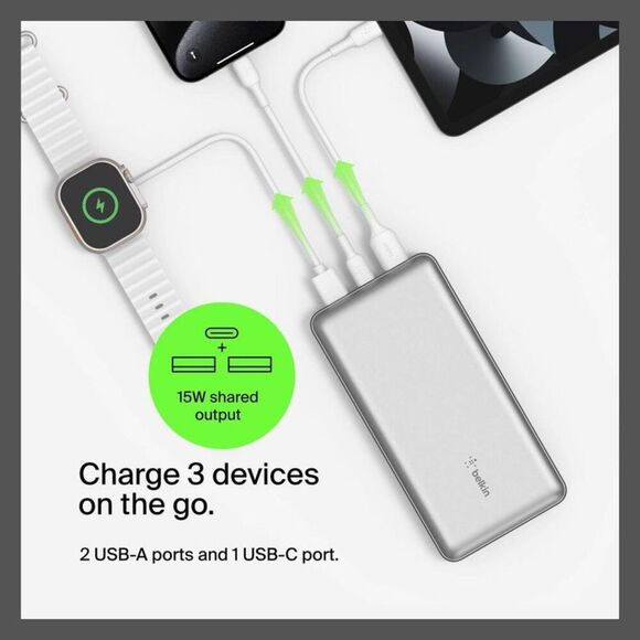 Open Box - Belkin - 20000mAh Power Bank 15W USB-A + USB-C - Sil Silver - Picture 2 of 13